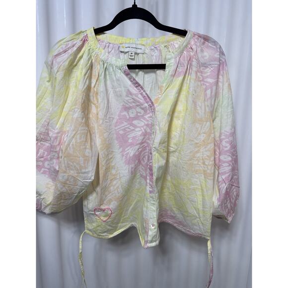 Kerri Rosenthal “Soleil Soleil” Peasant Top In Pastels Resort Wear Vacay Beach M